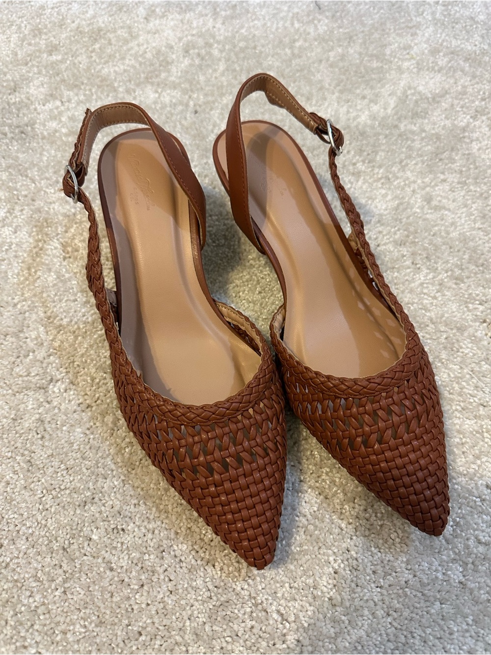 Woven Pointed-Toe Slingback Pumps - Brown
